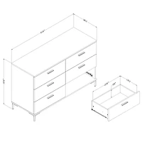 Commode 6 tiroirs à pattes en métal pour Adulte, fini Noyer naturel, collection Musano de Meubles South Shore