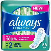 Serviettes féminines Always Ultra Thin, longues, degré d’absorption super, avec ailes, pour femmes, taille2, non parfumées, 58serviettes
