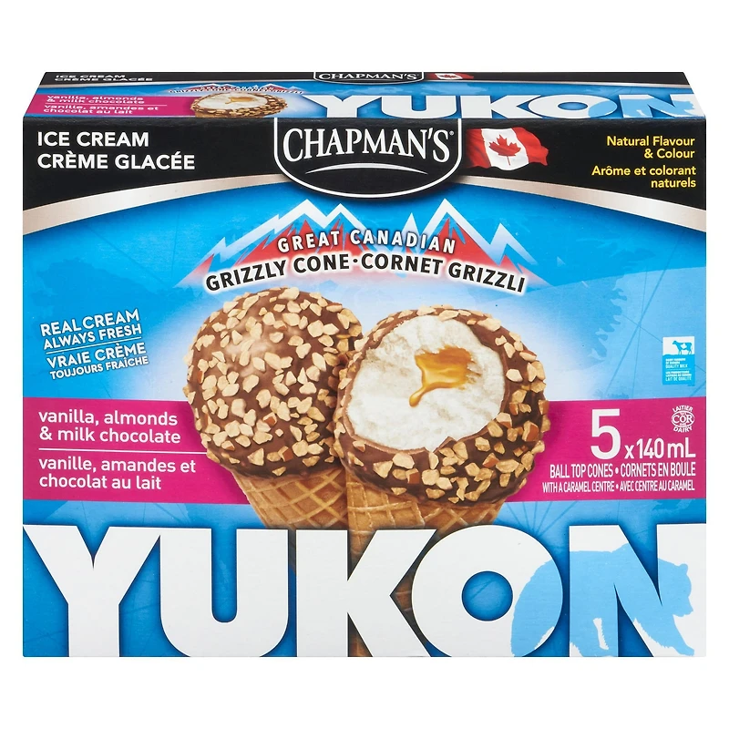 Chapman's Yukon Grizzly Vanilla and Almonds Ice Cream Cone in a Box 5x140 ml