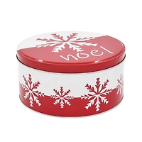 Boîte de rangement ronde en étain pour cadeaux de Noël, motif flocon de neige rouge, grande taille, 7,9 x 7,9 x 3,9 pouces, 1 pièce
