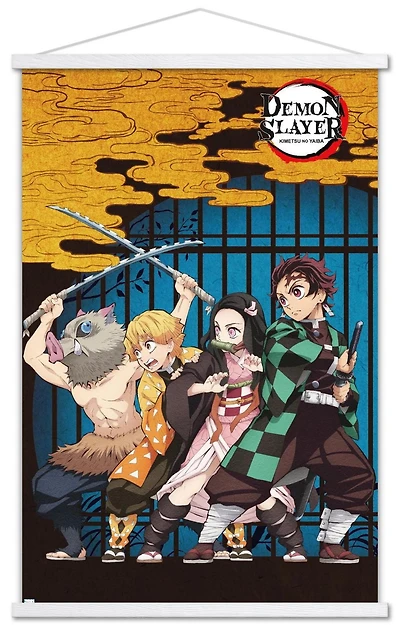 Demon Slayer – Art de Groupe 22,375" x 34" Affiche Murale avec Cadre Magnétique en Bois de Hêtre, par Trends International