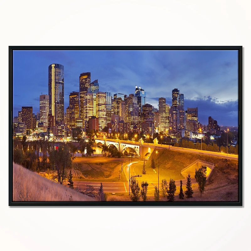 Design Art La Ligne D'Horizon De Calgary Au Panorama Nocturne Sur Toile Encadrée