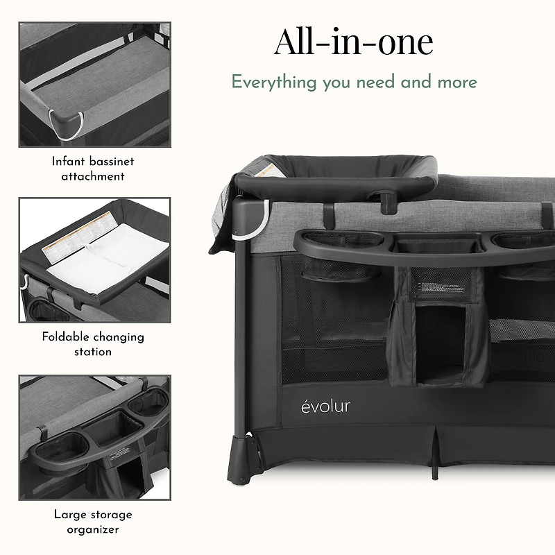 Evolur Cozy Cove Deluxe Playard, Black