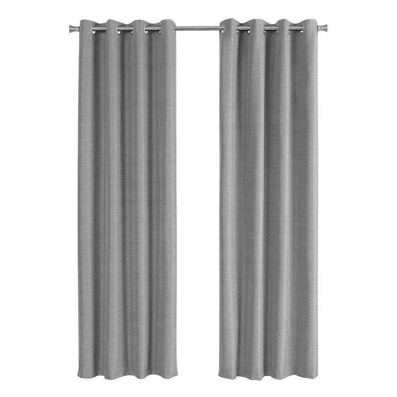 Monarch Specialties Rideau, Ensemble 2pcs, 54"w X 95"l, 100% Bloque Lumiere, Passe-fil, Salon, Chambre À Coucher, Cuisine, Isolation Thermique, Polyester, Gris, Contemporain, Moderne