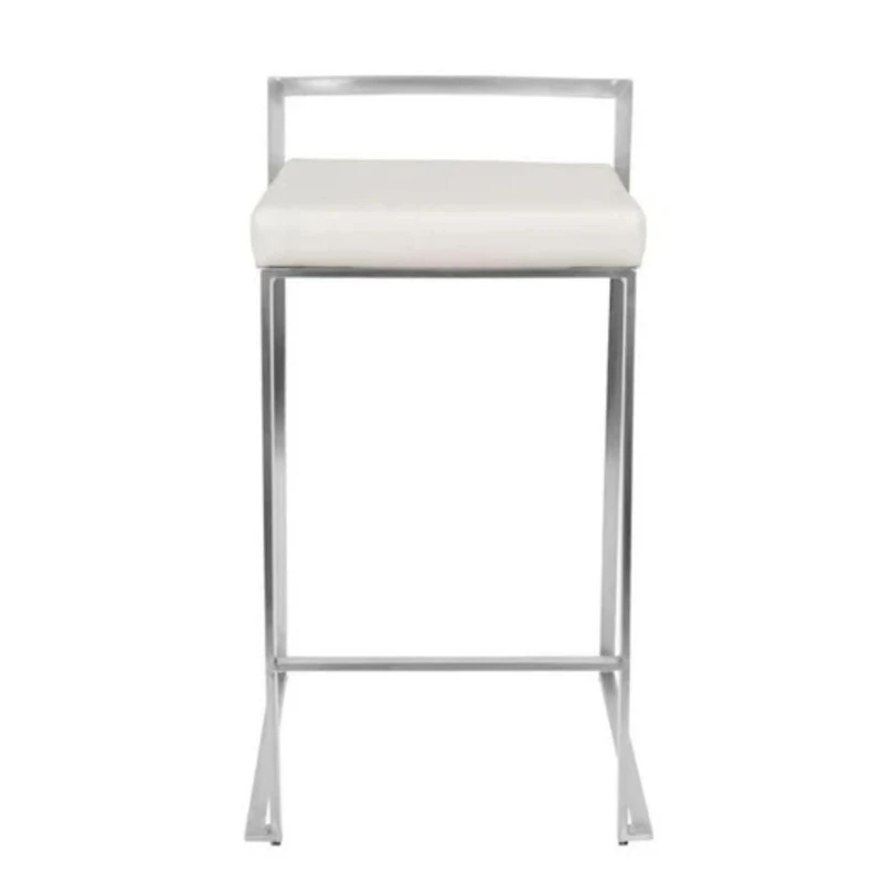 Salem Counter Stool in White made of stainless steel frame in polished chrome finish and white PU leather upholstered seat