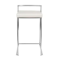 Salem Counter Stool in White made of stainless steel frame in polished chrome finish and white PU leather upholstered seat