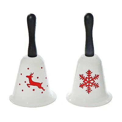 Cloche En Métal Avec Manche En Bois (Avec Imprimé) (Assortiment) - Lot De 2