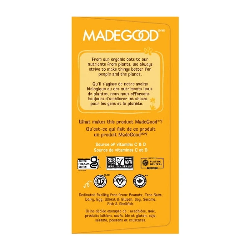 MadeGood Coupes D'avoine Bio Cuite Au Four Banane et Pepites de Chocolaty 5 Coupes MG Banana Chocolate Oat Cups