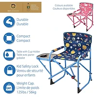 Ozark Trail Kids Director Chair with Side Table, 125lb Weight Capacity, Blue, Table For Food or Snacks with Cup Holder., Kids Director Chair