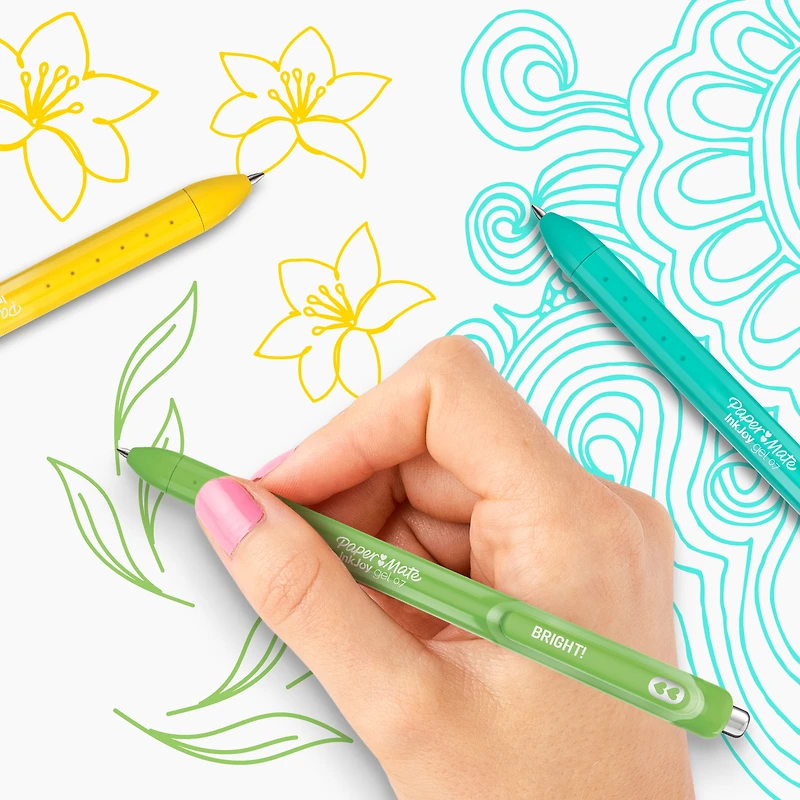 Stylos InkJoy Bright de Paper Mate, stylos à gel, pointe moyenne (0,7 mm), rétractables, couleurs vives assorties, 6 unités