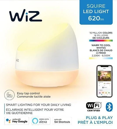 WiZ Lampe LED intelligente Squire équivalente à 60 watts, polychrome et blanc réglable, 2 200 K-6 500 K