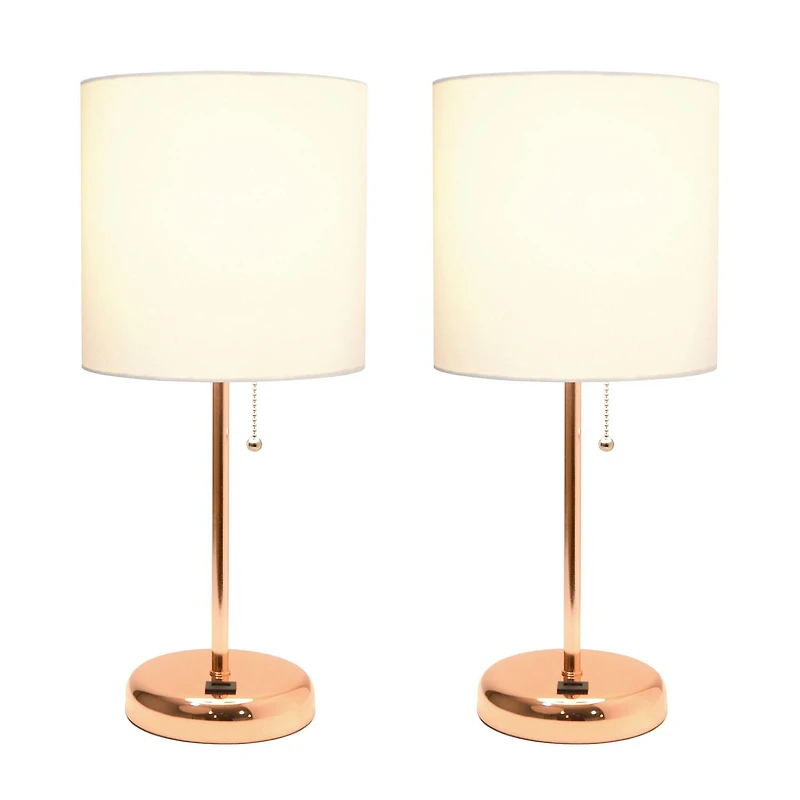 LimeLights Stick Lamp with USB charging port and Fabric Shade 2 Pack Set