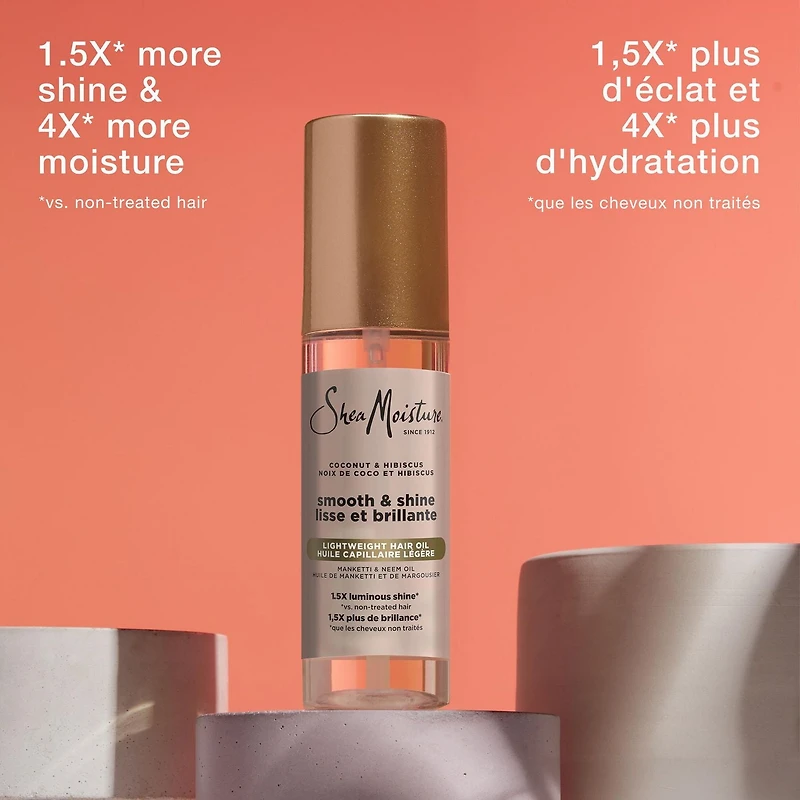 Huile pour Cheveux Lisse & Brillance SheaMoisture  Coco & Hibiscus pour une Brillance Légère et Lumineuse, 97 ml 97mL