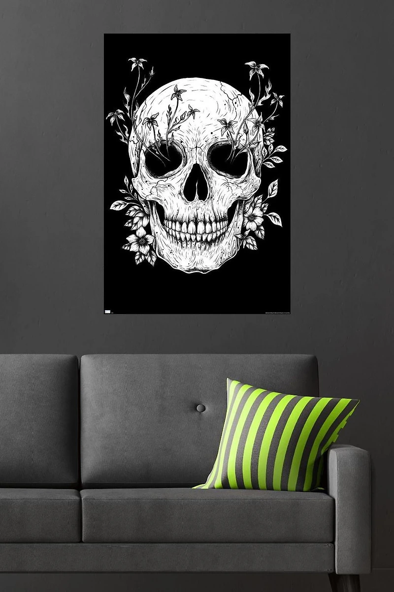 Episodic Drawing - Floral Skull Wall Poster, 22.375" x 34"