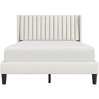 Fullfurnique Upholstered Bed Frame with Wing Side and Channel Headboard, King, Ivory