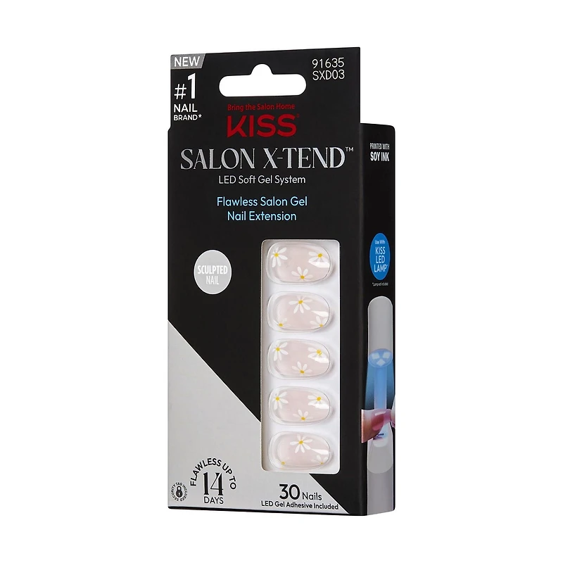 KISS Salon X-tend LED Soft Gel System Decorated Nails, Red Flags, Medium Almond, 34 count, X-tend LED Soft Gel