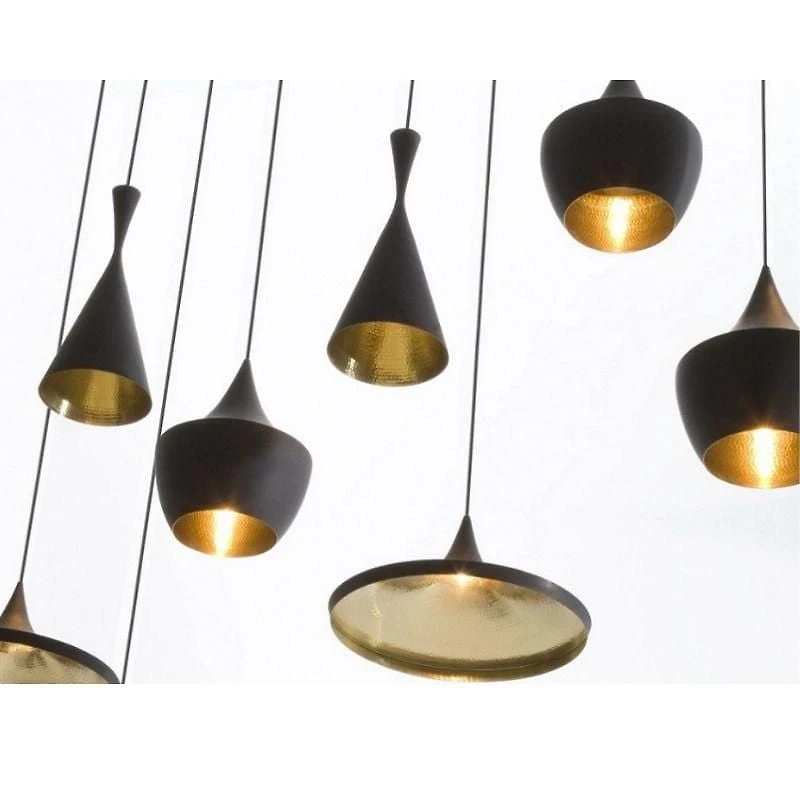 Carol pendant set, 3 lights pendant, adjustable high with black finish outside and gold finish inside