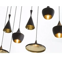 Carol pendant set, 3 lights pendant, adjustable high with black finish outside and gold finish inside