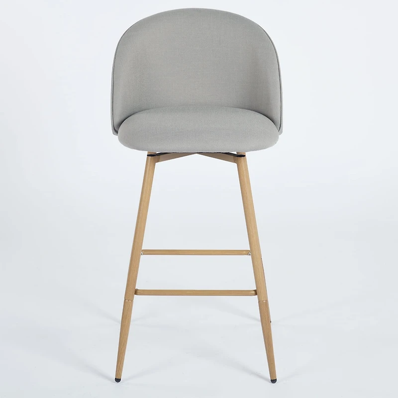 Homy Casa Set of 2 Contemporary Bar Stools, 26 in. Seat Height with Fabric Upholstery and Wooden Legs