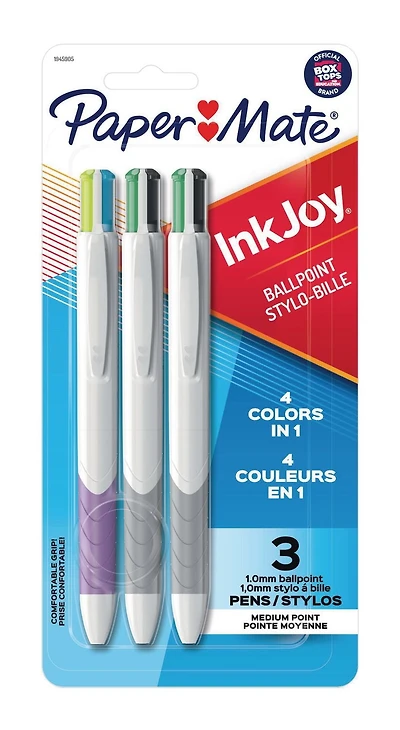 Stylos à bille rétractable InkJoyMD Quatro de Paper MateMD à pointe moyenne assortis