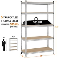 Fullfurnique 73.5″ Height 5 Tiers Adjustable Boltless Storage Shelf, Silver