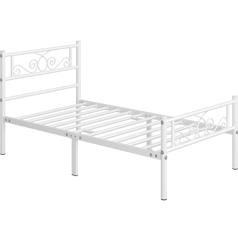 Fullfurnique Metal Platform Bed Frame with Scroll Headboard and Footboard, Twin, White