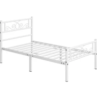Fullfurnique Metal Platform Bed Frame with Scroll Headboard and Footboard, Twin, White