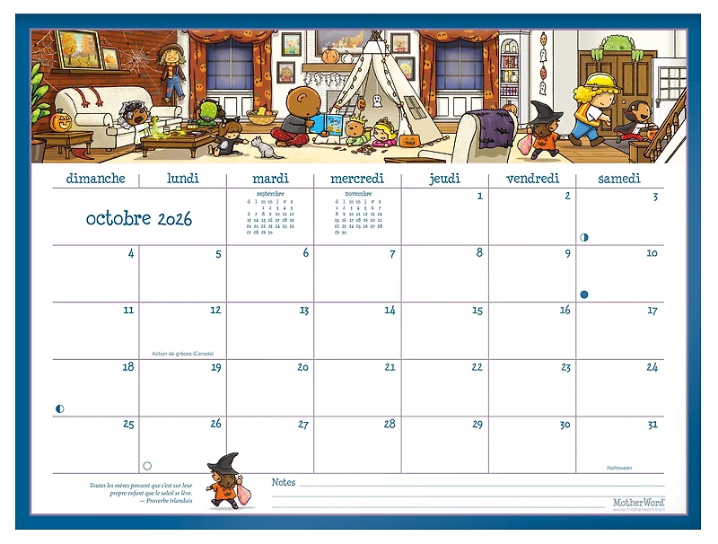 2027 Calendrier mural/de bureau familial Motherword Ultimate, grand format, français
