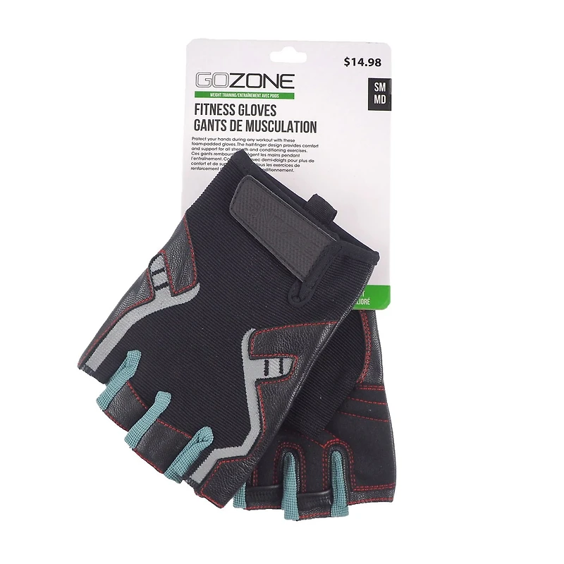 Gants de musculation GoZone – Style traditionnel – P/M – Noir/rouge Conception mi-doigt