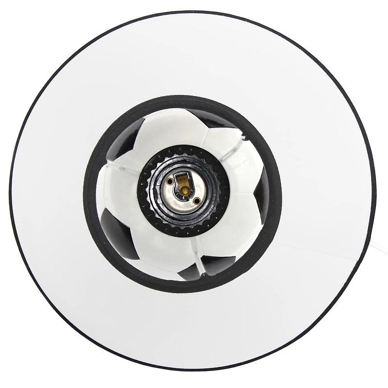 Simple Designs SportsLite 11.5" Tall Athletic Sports Soccer Ball Base Ceramic Table Desk Lamp with White Empire Fabric Shade with Black Trim