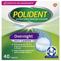 Polident Overnight Daily Denture Cleanser 40ct, 40 tabs Triple Mint Fresh
