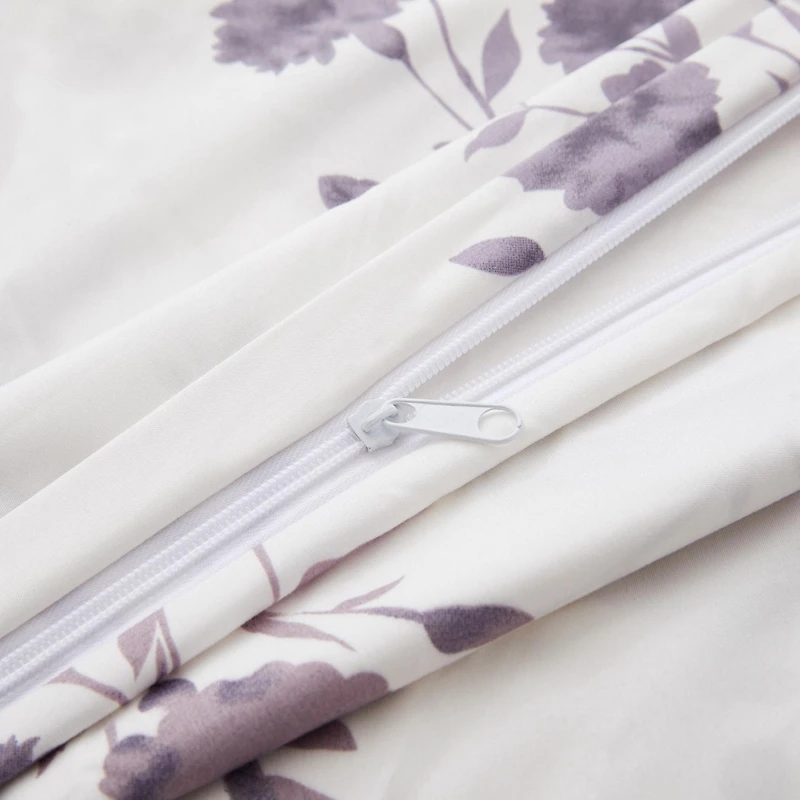 Marina Decoration Ultra Soft Silky Zipper Rich Printed Rayon from Bamboo All Season Duvet Cover Set with Pillowcases, Purple Carnation Floral Pattern