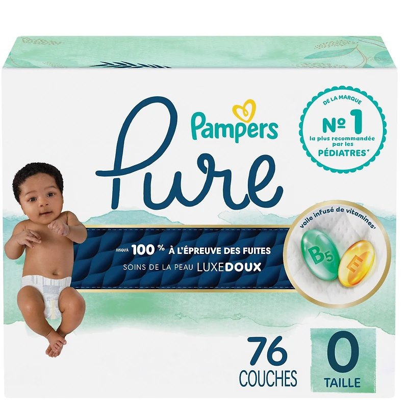 Pampers Pure Baby Diapers, Size 0 (10 lbs ), 76, Up to 100% Leakproof, Premium Hypoallergenic Soft Diapers, 76 Count