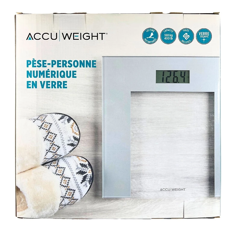 Accuweight 400 lb Digital Glass Weighing Scale, tempered glass, Metallic Silver in color