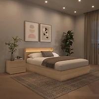 Ensemble de chambre à coucher Hudson 3 pièces avec lit queen size, sommier à lattes, tête de lit avec éclairage intégré et table de chevet