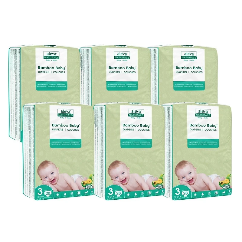 Aleva Naturals® Bamboo Baby Diapers, Economy Pack (Size 3) - 168 Count