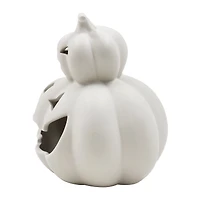 Photophore en céramique Halloween 7 pouces, motif citrouille empilée, gris chaud, par Façon de célébrer