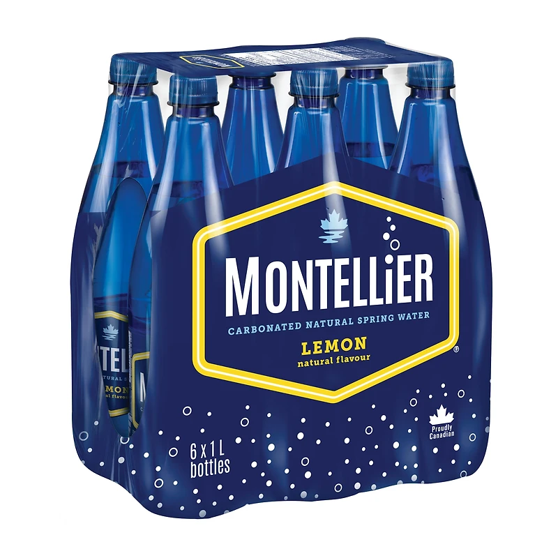 Montellier Lemon Carbonated Natural Spring Water 6 x 1 L, Bottles, 6 x 1 L