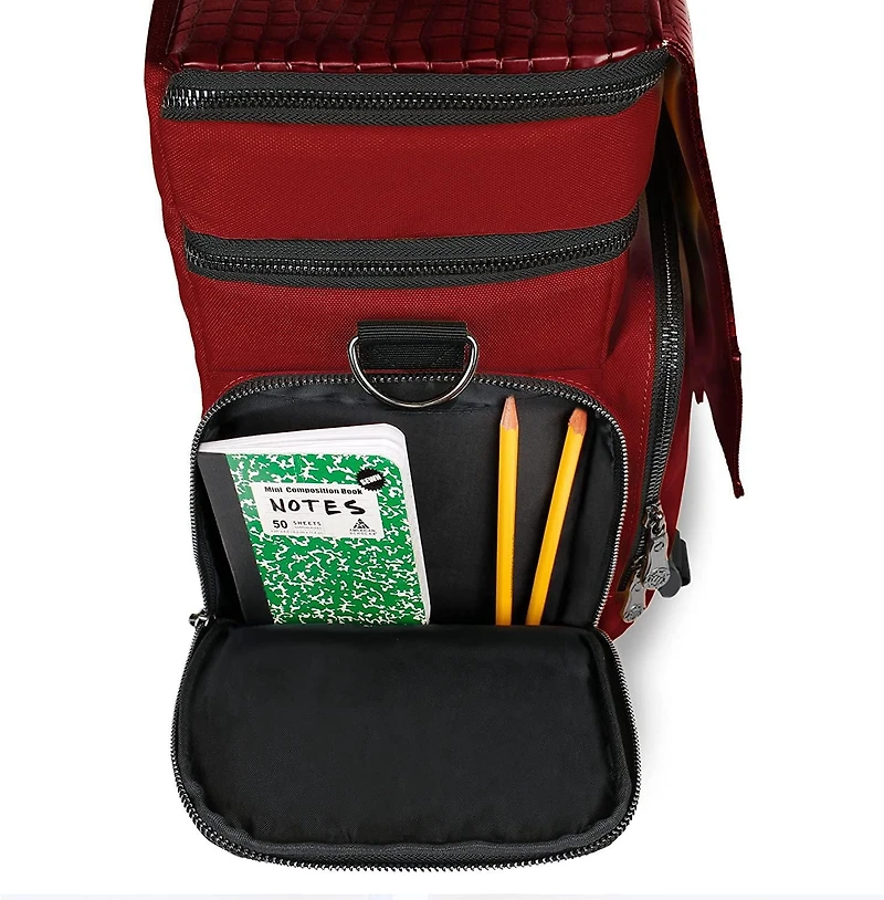 ENHANCE Collector's Edition RPG Adventurer's DND Bag - Dragon Hide Exterior Travel RPG Bag with Tabletop Miniatures Storage Vault, Mat Holder, DND Dice & Token Pockets, Fits 4-8 Books (Dragon Red)