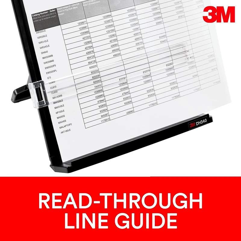 Porte-copies ergonomique réglable avec ligne de guide élastique pour la lecture DH640 3M(MC), noir, avec ligne de guide élastique