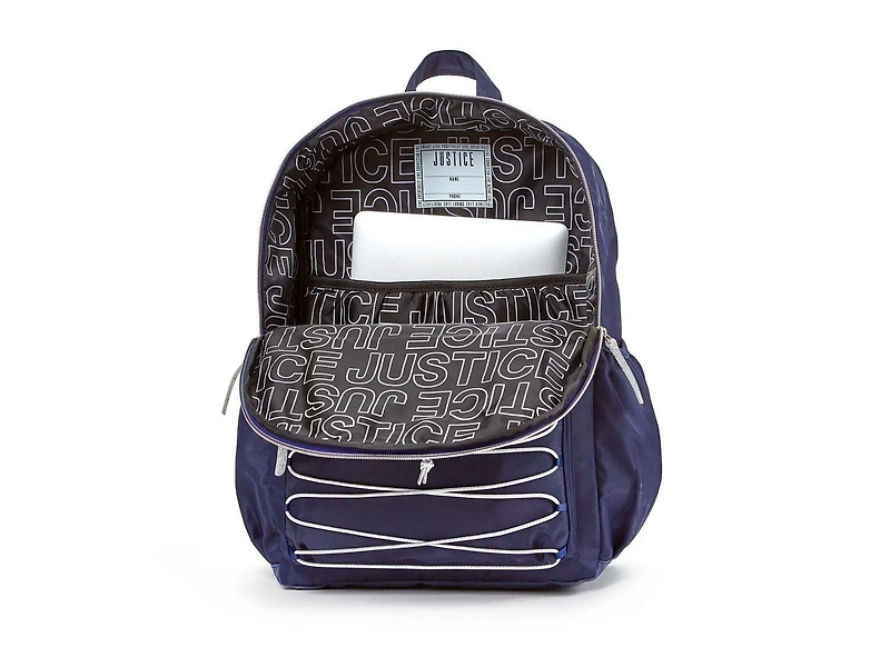 Sac à dos de 17 po à compartiments multiples en nylon de marque Justice ™ pour filles avec logo scintillant et tirettes