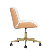 Mainstays Daphne Office Chair, White Fabric with Camel Faux Leather