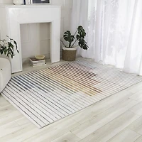 Tapis d'interieur a rayures colorees Eclipse Branch, arc-en-ciel, blanc beige, abstrait - Salon, chambre, salle a manger et bureau<br>