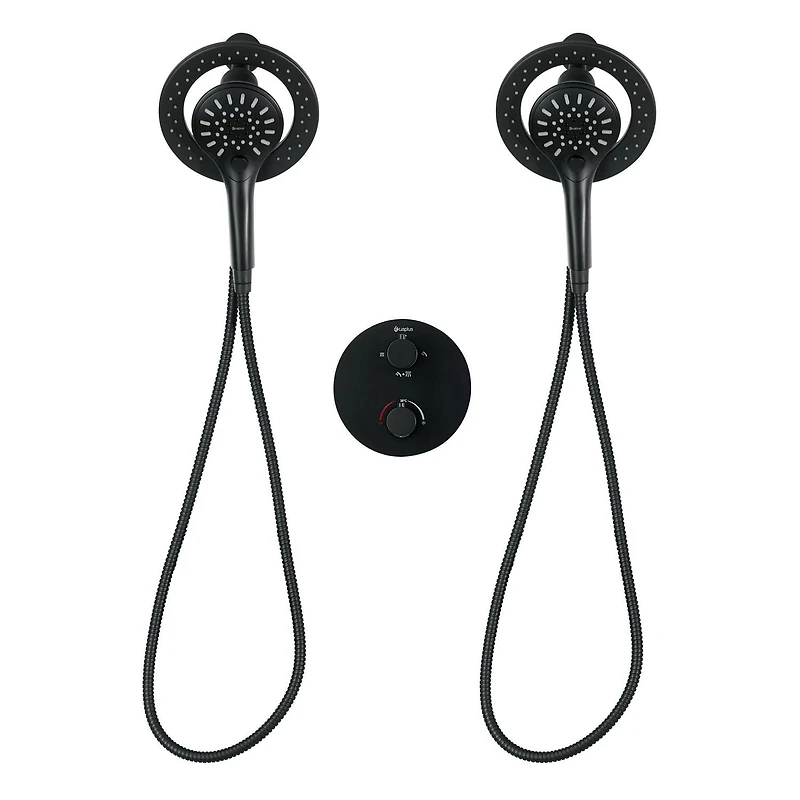 Thermostatique valve ronde, déviateur 4 voies, 2 douchettes magnetique avec boutons poussoirs