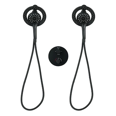 Thermostatique valve ronde, déviateur 4 voies, 2 douchettes magnetique avec boutons poussoirs