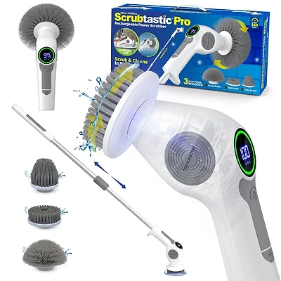 Bell + Howell Scrubtastic Pro 4 Piece Rechargeable Power Scrubber Set with 3 Speeds and Extendable Handle