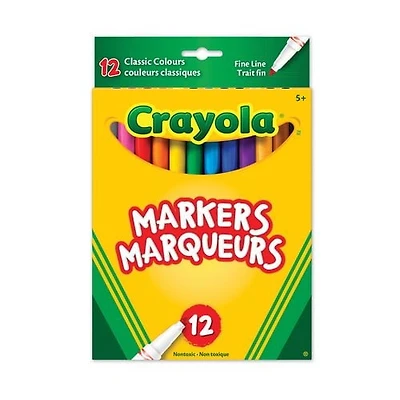 12 marqueurs à trait fin Crayola Pointe fine pour tracer, écrire et dessiner.