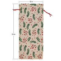 Holiday Time 3 Count Fabric Bags with Drawstring 6" by 14" for Xmas Package Storage