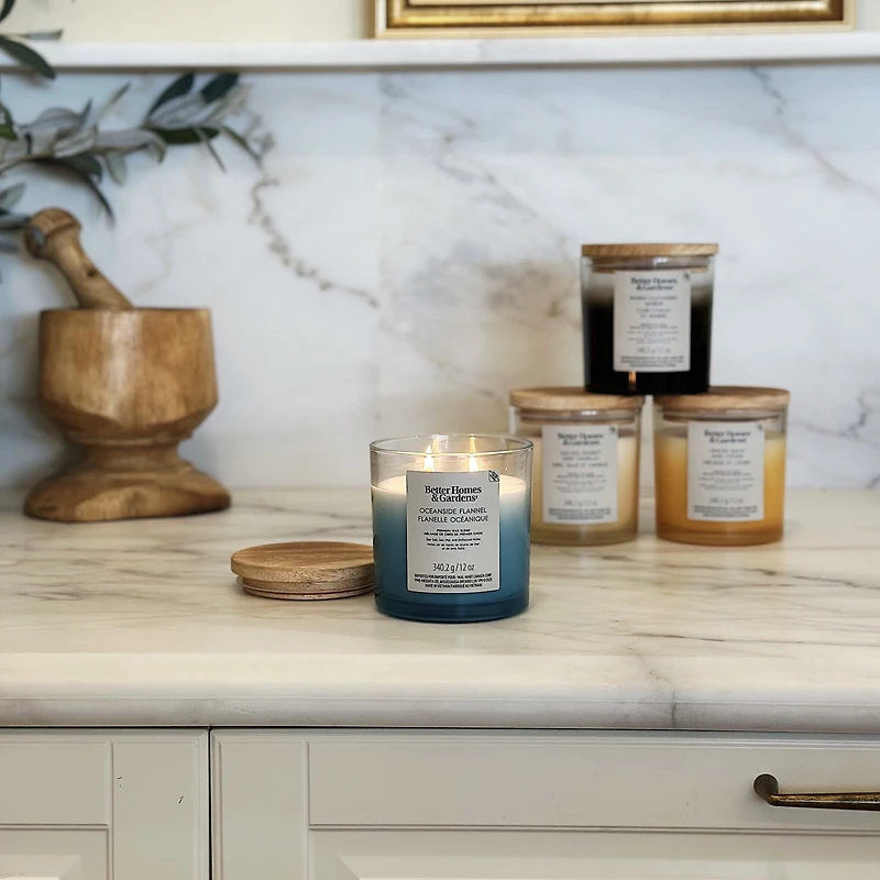 Better Homes & Gardens Scented 2-wick 12 oz. Parrafin Wax Ombre Jar Candle, Oceanside Flannel, Parrafin Wax Blend