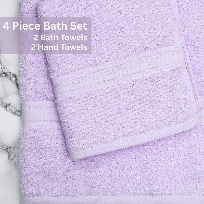 Ensemble de 4 pièces Mainstays Basics, 2 serviettes de bain, 2 serviettes à main, violet 100% Coton, 27x52, 16x26